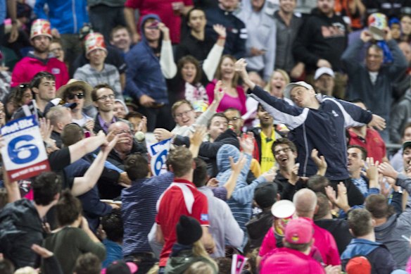 The crowd gets involved by catching a 6.