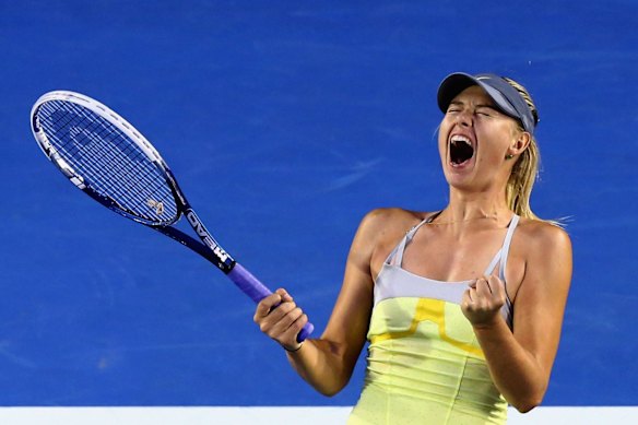 Maria Sharapova of Russia celebrates winning her third round match against Venus Williams at the 2013 Australian Open.