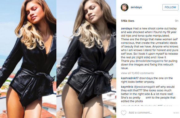 After seeing her photo on the cover of Modeliste magazine, 19-year-old actress and singer Zendaya says she was dismayed when she saw how her body was "manipulated" in the shot.
