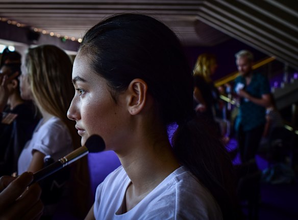 Backstage at Carla Zampatti's Spring/Summer 2015 collection showcase.