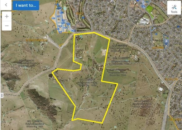 The approximate area of 'Pine Ridge' in Belconnen, which the ACT government has bought for $4.6 million.