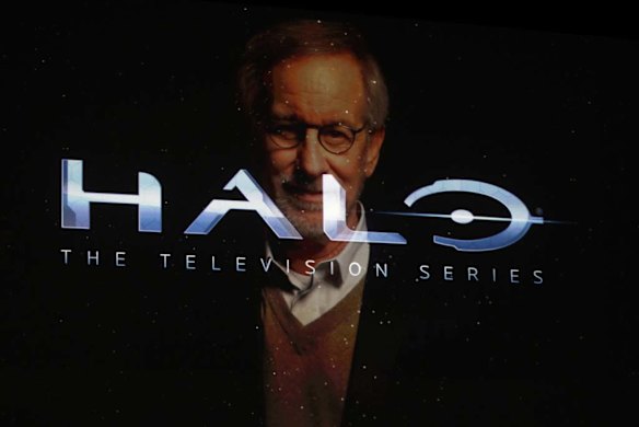 Director Steven Spielberg is shown on screen discussing his partnership on 'Halo' the television series.