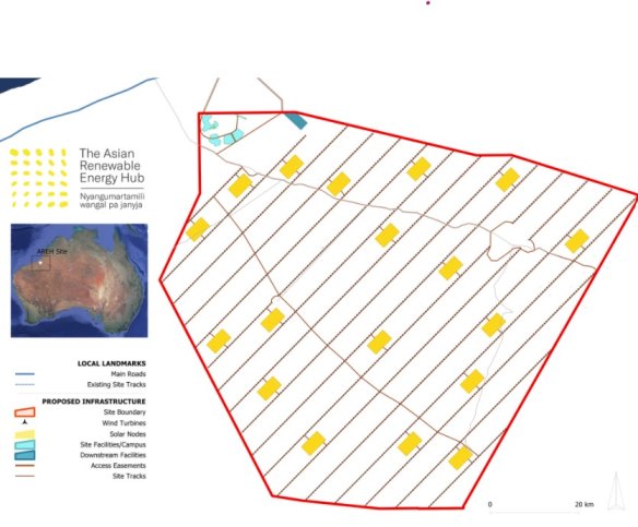 The Asian Renewable Energy Hub is focused on the export of green ammonia but may also supply power to the Pilbara. 