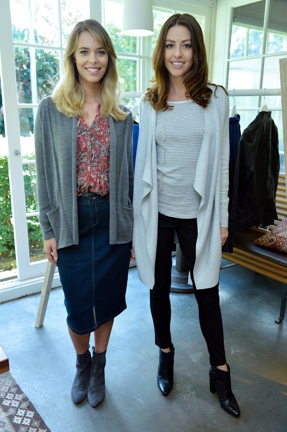 Models Phoebe Ghorayeb and Krystal Ford show of the new Katies designs at Chiswick on April 27.