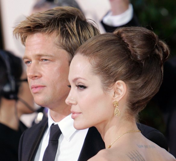 Brad Pitt and Angelina Jolie arrive for the 64th Annual Golden Globe Awards in 2007.