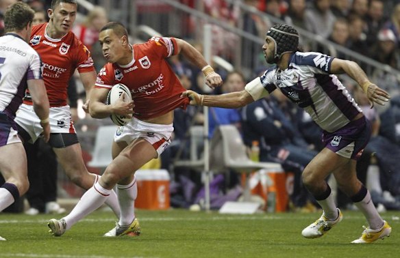 Dragons Chase Stanley is caught by Storm Dane Nielsen.