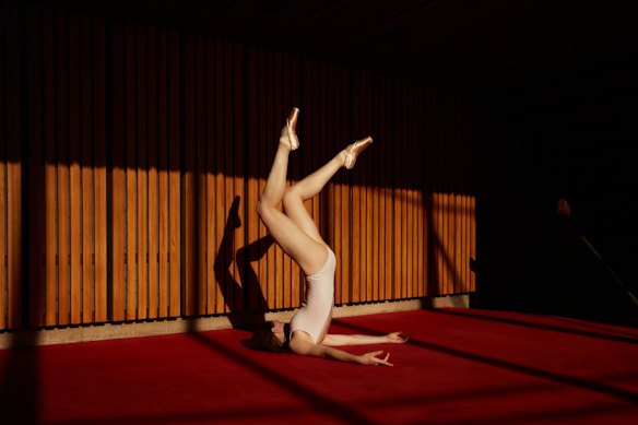 Amanda McGuigan, a dancer from The Australian Ballet in the foyer of the Joan Sutherland Theatre – where the company would normally be performing right now. 