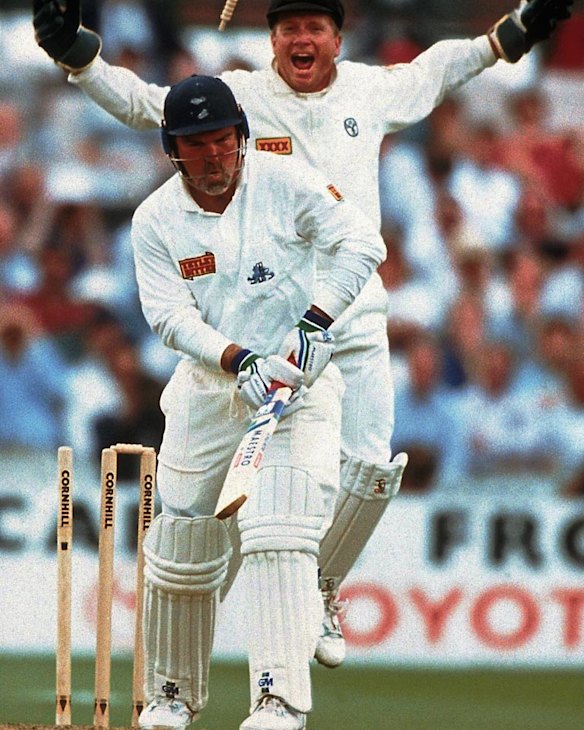 Mike Gatting is bowled by Shane Warne's first ball in Ashes cricket. Teamates were unsympathetic to Gatting's dismissal.