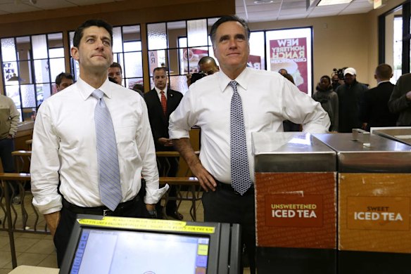 Mitt Romney and his running mate Paul Ryan order at a Wendy's restaurant in Ohio