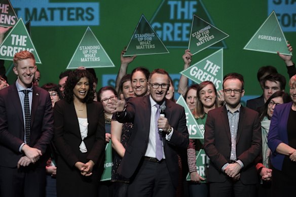 Australian Greens leader Dr Richard Di Natale addressing supporters during a election party in Melbourne, Australia.  