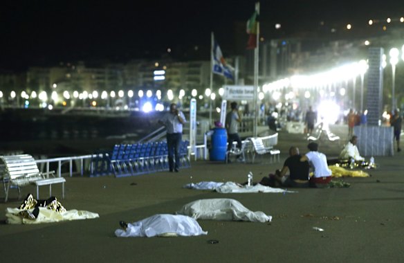  Bodies are seen on the ground after at least 60 people were killed in Nice, France, when a truck ran into a crowd celebrating the Bastille Day national holiday.