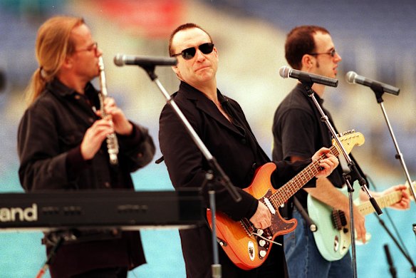 Men at Work rehearse for the opening of Stadium Australia in 1999. Photo by Simon Alekna