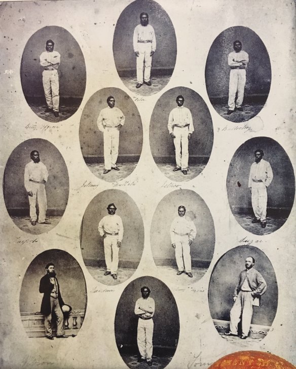 The men of the 1868 touring side. Johnny Mullah (sic) is in the second row from the top, on the left.