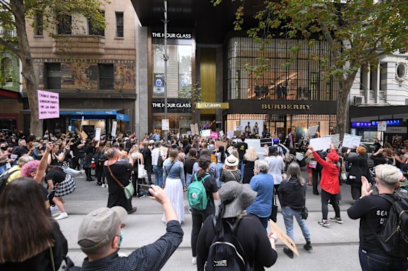 Melbourne Women's March 4 Justice outside the Liberal Party Headquarters in Melbourne. 