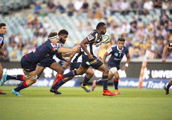 The Brumbies' Tevita Kuridrani makes a line break. 