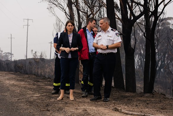 NSW Premier Gladys Berejiklian and RFS Deputy Commissioner Rob Rogers visit The Darling Causeway, Mt Victoria which was affected by recent bushfires. December 23, 2019.