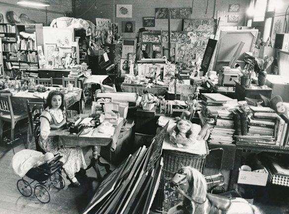 Mirka Mora, 1980: French-born Australian visual artist Mirka Mora in her city studio-apartment.