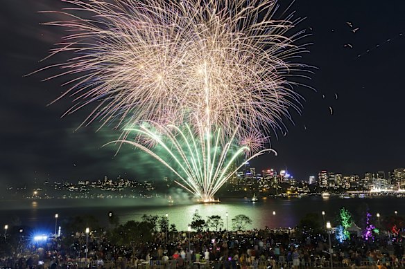 The 9pm fireworks from Barangaroo park, Sydney.