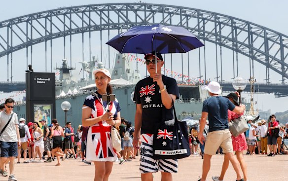 People enjoying Australia Day outside the Sydney Opera House.