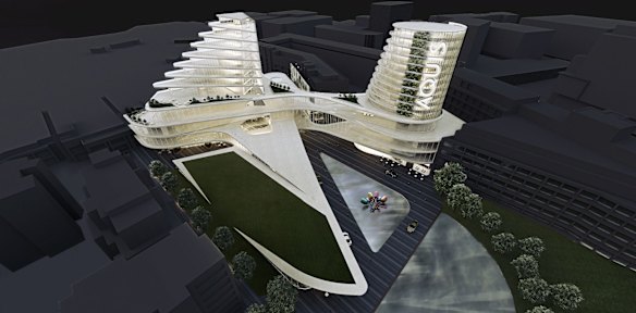 Casino Canberra with Glebe Park Residences the shaded area to the left and Crown Plaza to the right.