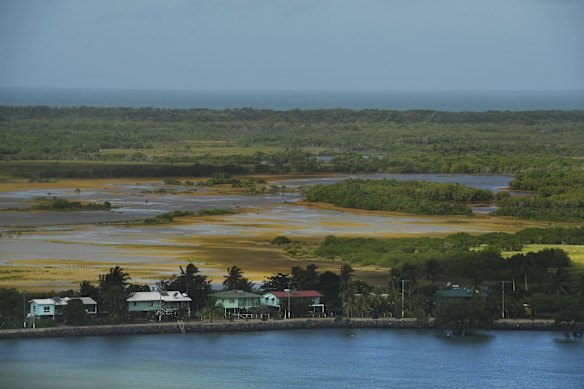 The seawall on Saibai Island to protect the island from increasing tides and sea levels caused by climate change. The Torres Strait 8 have lodged a complaint with the United Nations against the Australian government, accusing them of breaching their fundamental rights to culture and life by failing to adequately address climate change.