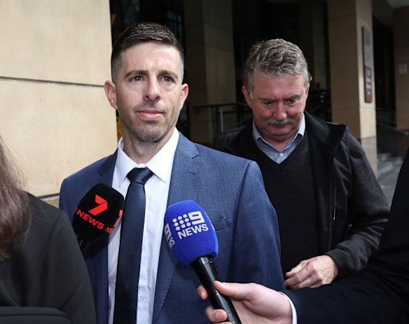 Former AFL umpire Michael Pell outside the Melbourne Magistrates Court in September.
