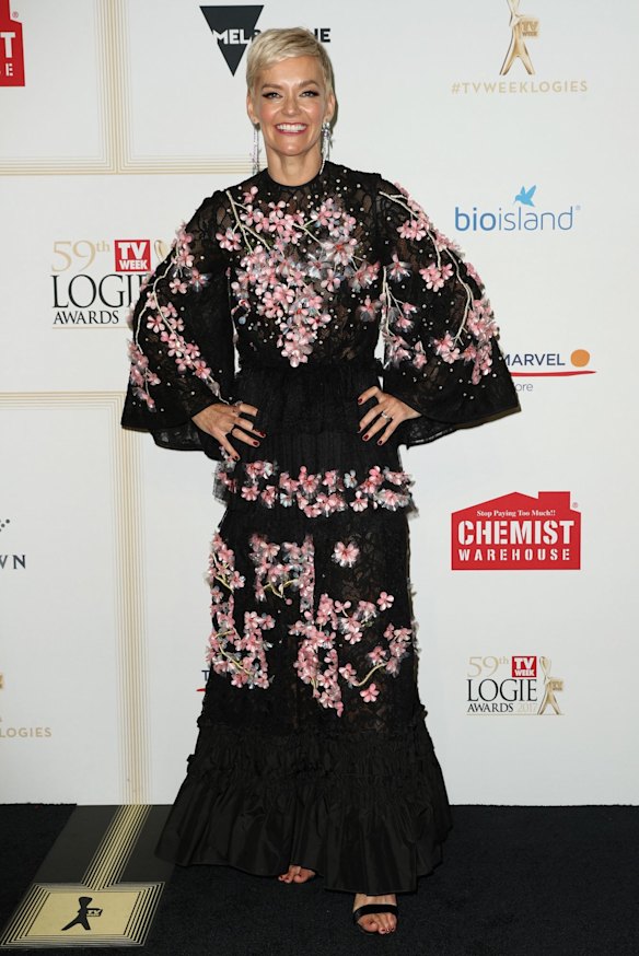 Jessica Rowe arrives at the 59th Annual Logie Awards at Crown Palladium.