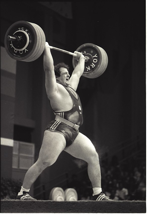 Dean Lukin winning Australia's first-ever gold medal in Olympic Weightlifting in the heavy-weight division during the 1984 Los Angeles Games on 8 August 1984.