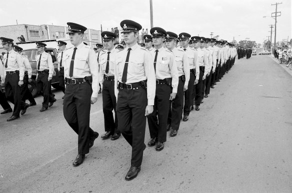 The funeral procession for policemen killed in a shooting at Toongabbie, Sydney, 5 October 1971.