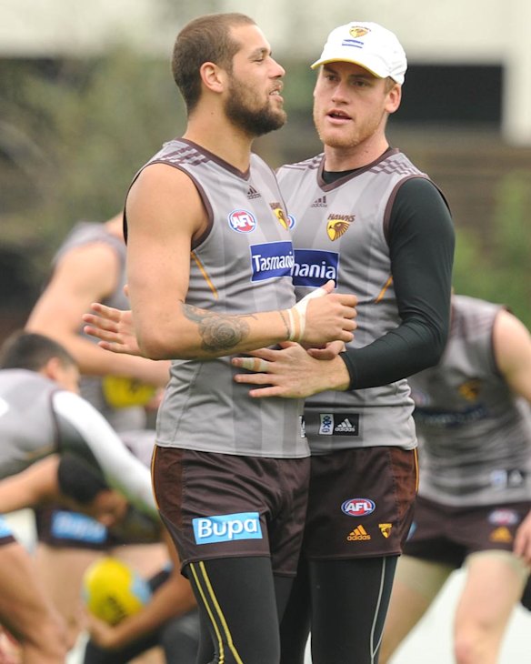 Twin towers. With fellow key forward Jarryd Roughead, the Coleman Medal winner.