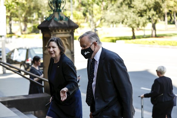 Opposition Leader Anthony Albanese arrives to the State Funeral for the Honourable Susan Maree Ryan AO.