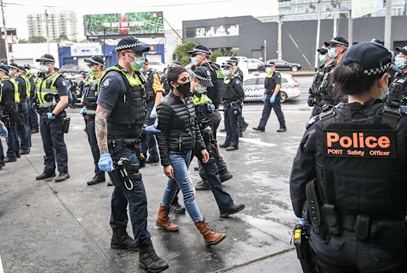 Protesters made their way to Kings Way before being surrounded by police at a petrol station.