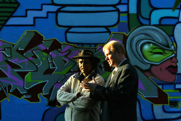 Aboriginal pastor Ray Minniecon, left, in Sydney in 2006, with Phillip Heath, former headmaster of St Andrew's Catholic School, where Minniecon helped establish a school for Aboriginal and Torres Strait Islander children.