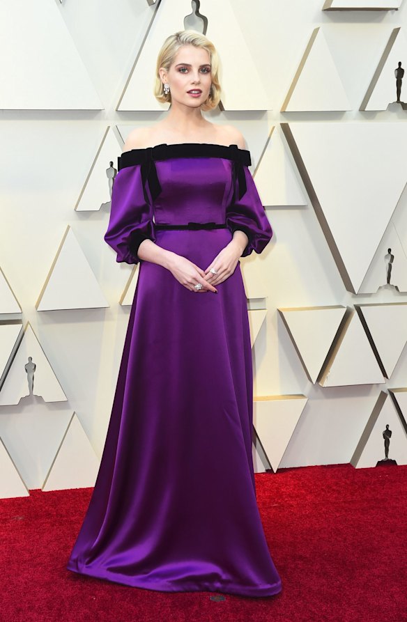 Lucy Boynton arrives at the Oscars at the Dolby Theatre in Los Angeles.