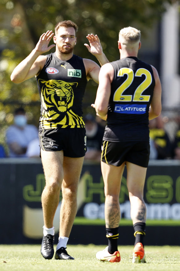 Forward moves: Noah Balta celebrates a goal in a recent Richmond intra-club match.