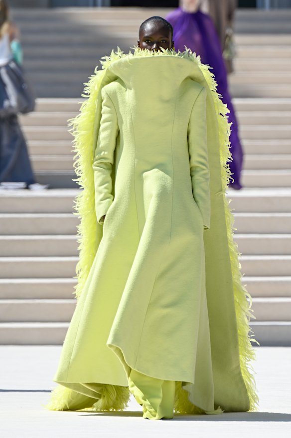 Amou Ring makes her international runway debut for Balenciaga in their haute couture show at Paris Fashion Week.