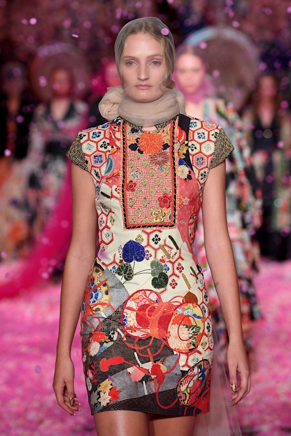 A model walks the runway wearing creations by Camilla during Mercedes-Benz Fashion Week Australia in Sydney, Thursday, May 17, 2018. (AAP Image/Dan Himbrechts) NO ARCHIVING, EDITORIAL USE ONLY