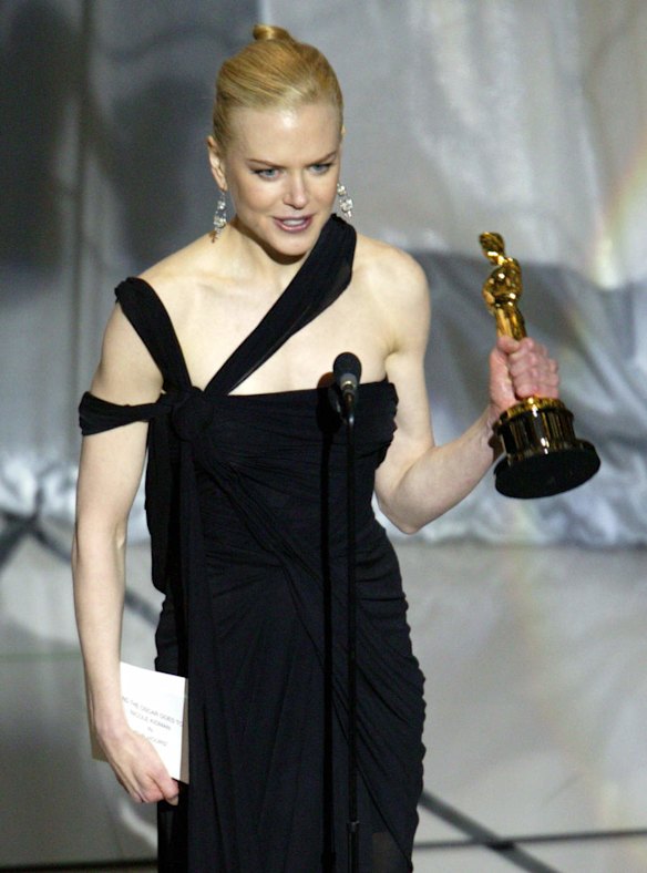 Actress Nicole Kidman in the Gaultier Oscars gown donated to the NGV this week.