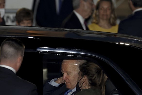 US President Joe Biden after arriving at Melsbroek military airport in Brussels on Wednesday ahead of NATO talks. 