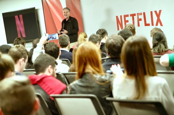 Netflix CEO Reed Hastings fronts media in LA .