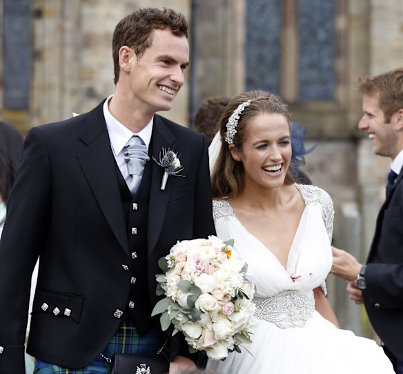 Andy Murray and Kim Sears leave Dunblane Cathedral, Scotland, after their wedding in April.