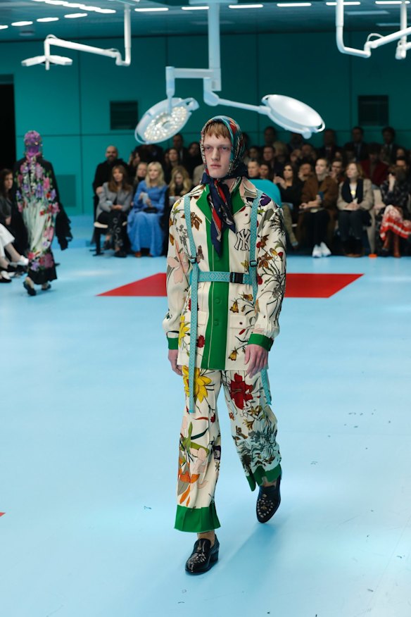 A model wears a creation as part of the Gucci women's Fall/Winter 2018-2019 collection.