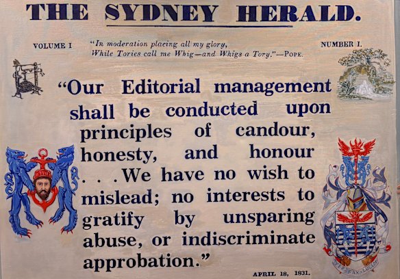 A painting of the Herald’s original pledge to readers hangs in the newsroom.