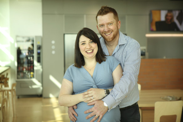 Nicole and Fergus Stuart are expecting their third child and will both get 20 weeks of paid parental leave.