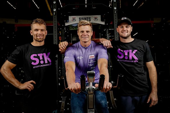 Dan Butler, Nick Riewoldt and Brad Crouch ahead of Maddie’s Match. 