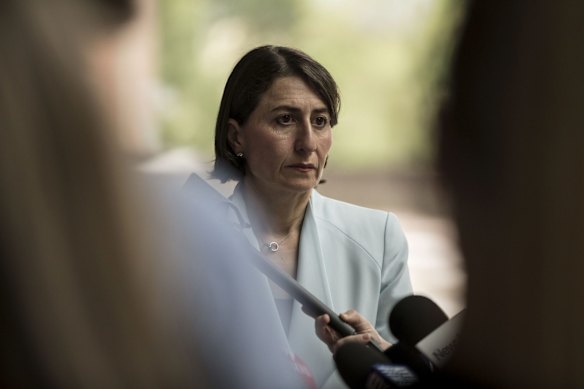 NSW Premier Gladys Berejiklian, NSW Police Force Commissioner Michael Fuller and Acting Deputy Commissioner Michael Willing, Investigations and Counter Terrorism speak to the media after the terrorist attack in Christchurch, New Zealand the previous day at the Surry Hills Police Centre in Sydney.