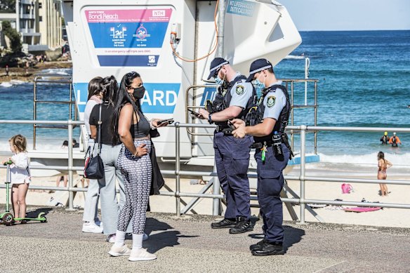 NSW Police patrol Bondi Beach keeping the COVID-19 restrictions in place.