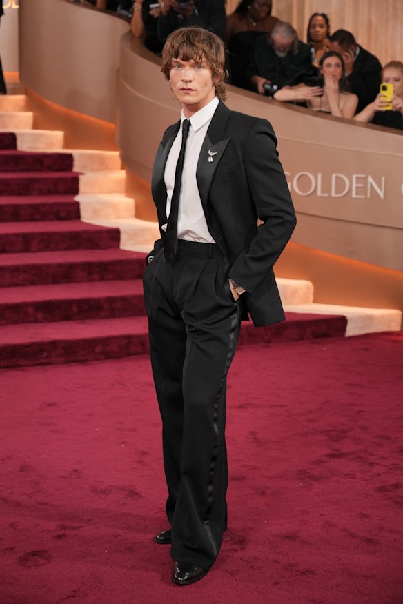 Heated Rivalry star Connor Storrie arrives at the 83rd Golden Globes.