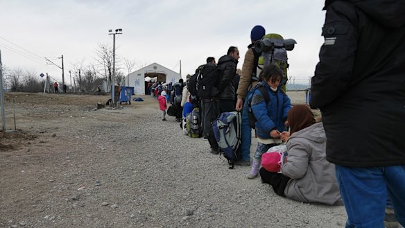 A refugee queue near the Macedonian border.
