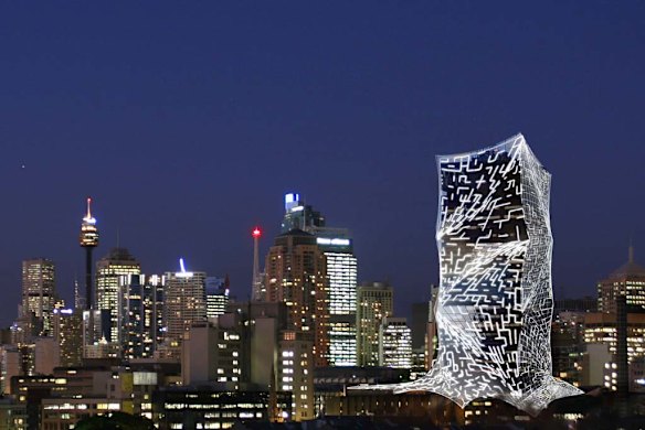 An architect's impression of the UTS tower coming to life at night.